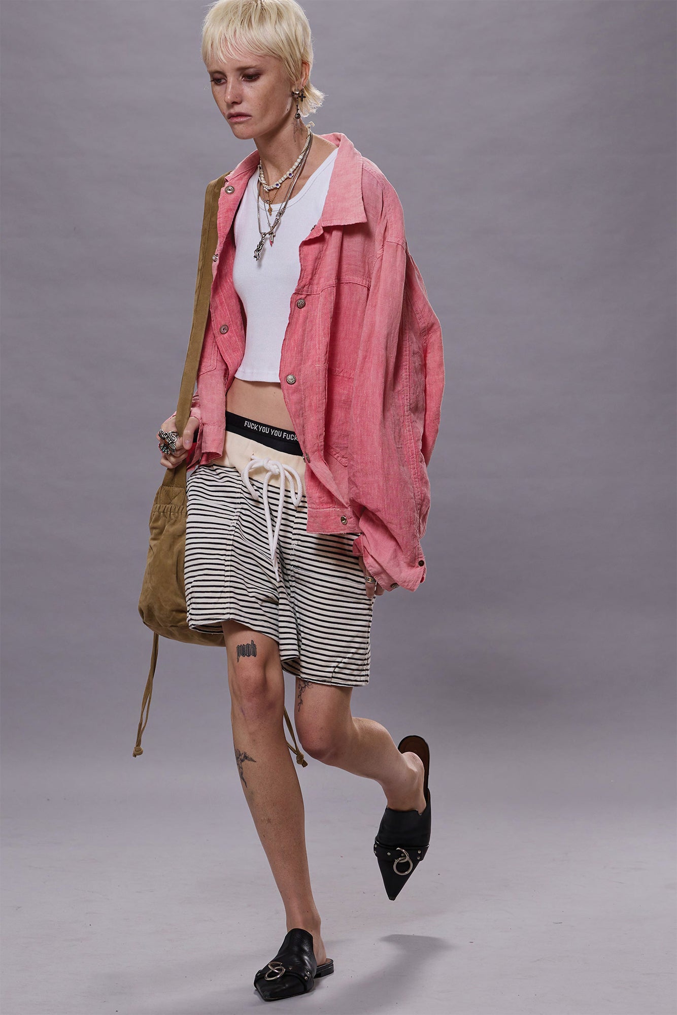 LAYERED POCKET SWEATSHORT - NAVY/ECRU NARROW STRIPE