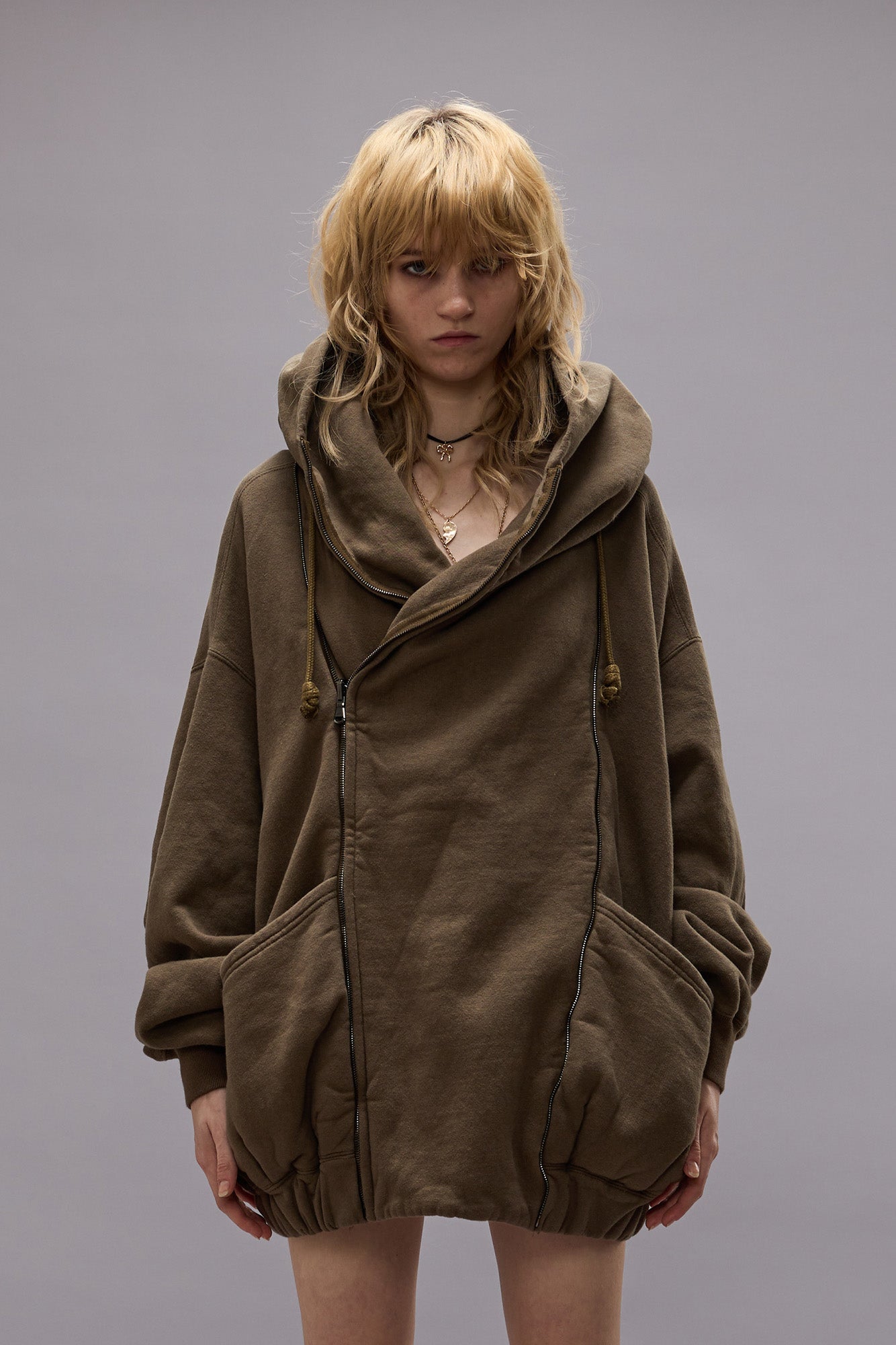 LILLIAN OVERSIZED SWEAT PARKA - OLIVE FLEECE - R13