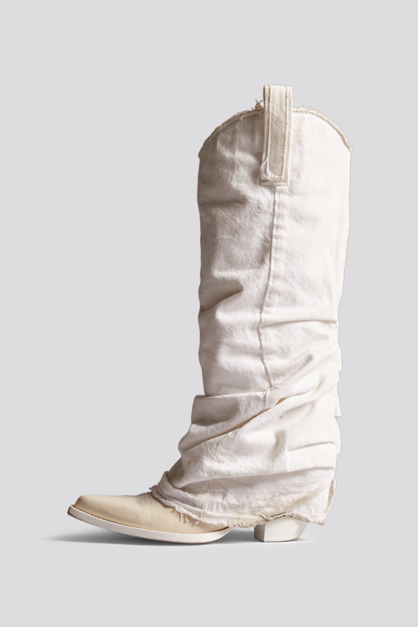 MID COWBOY BOOT WITH DENIM SLEEVE - WHITE DENIM - R13