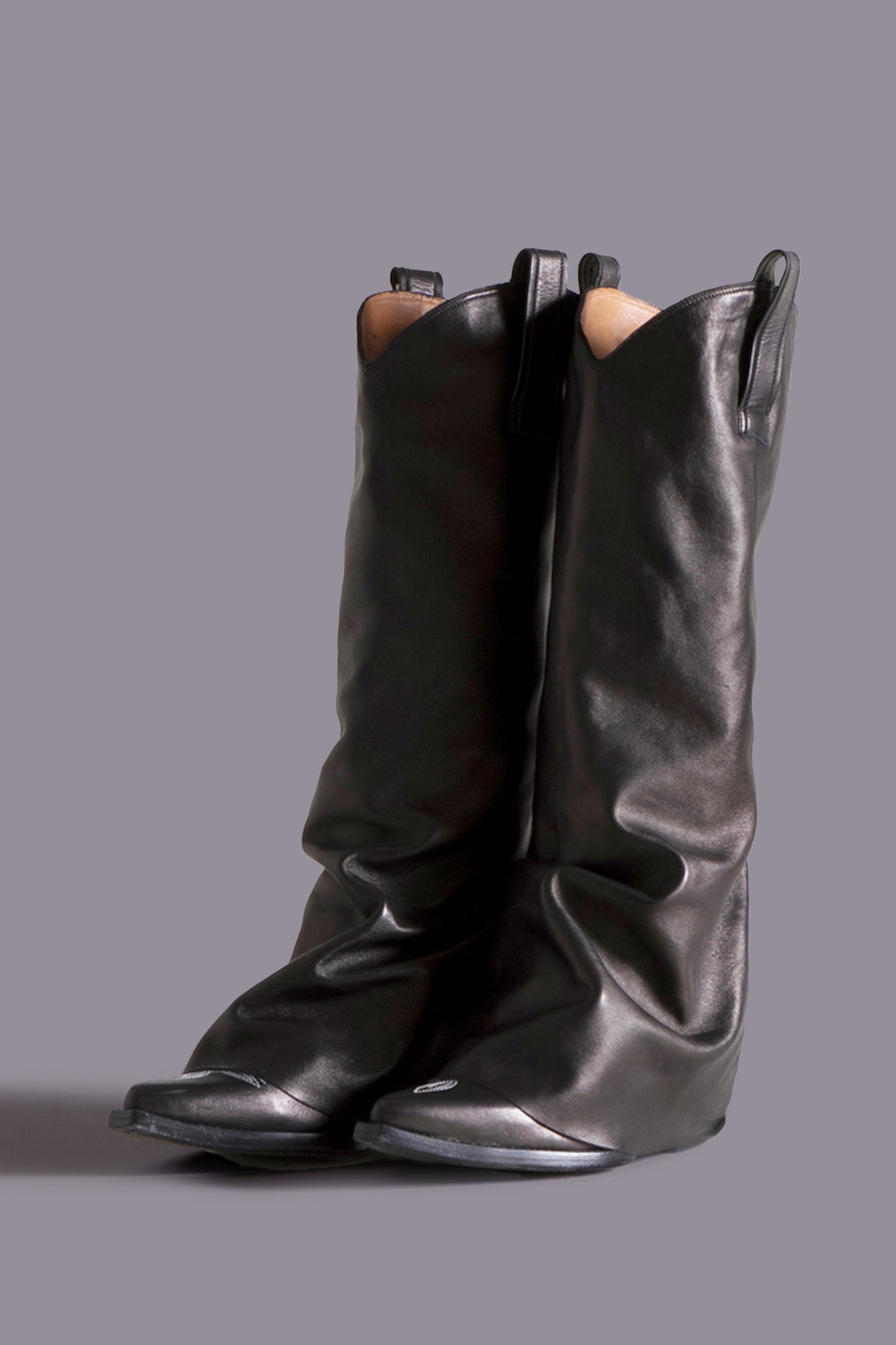 MID COWBOY BOOTS WITH SLEEVE - BLACK LEATHER - R13