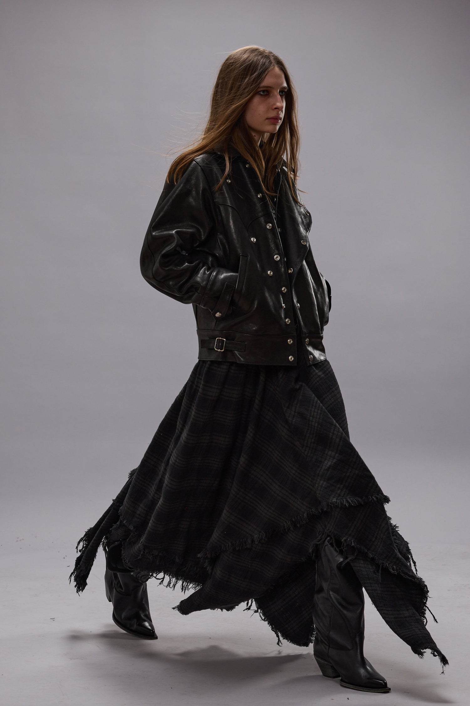 MIDI HANDKERCHIEF SKIRT - OVERDYED BLACK PLAID - R13