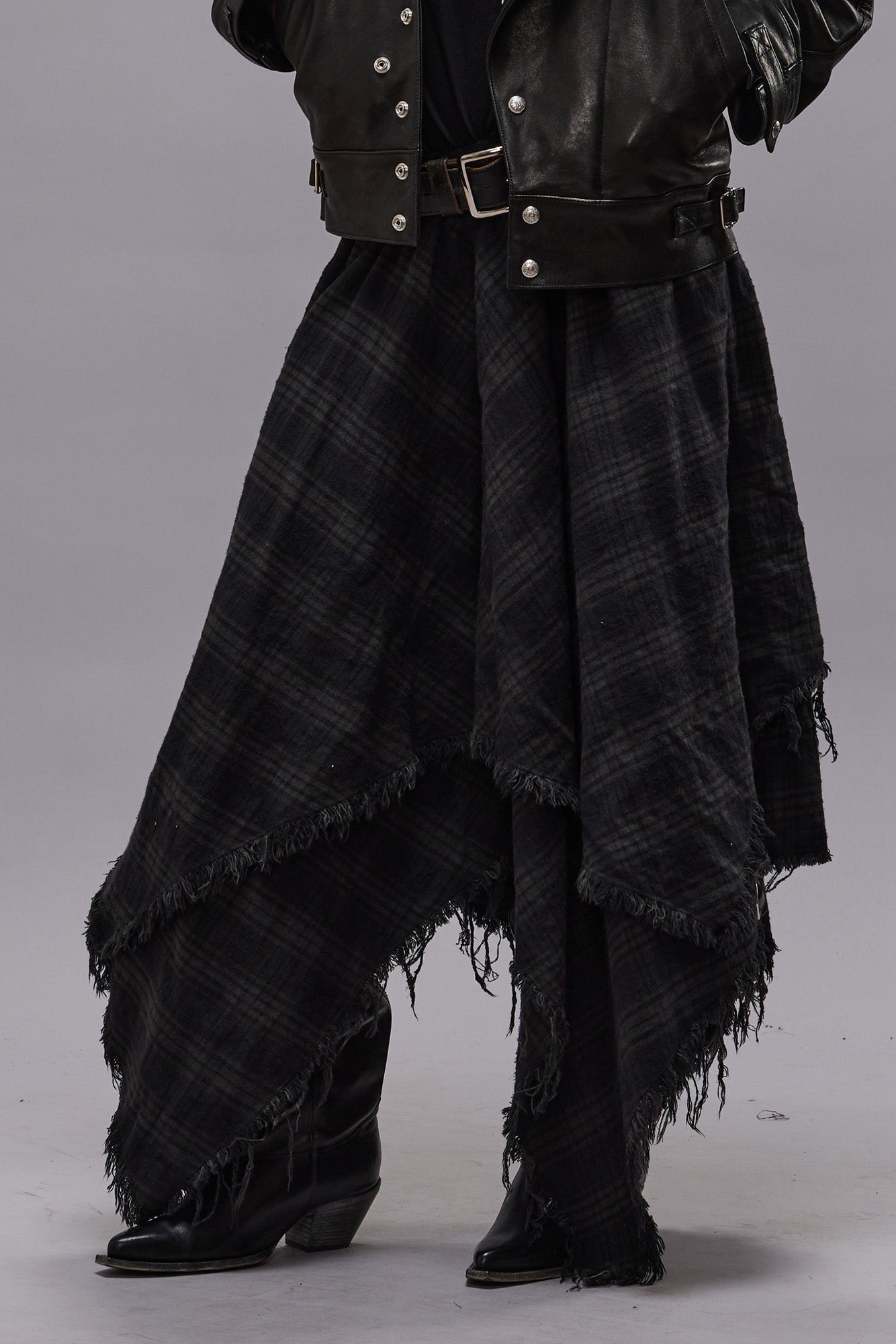 MIDI HANDKERCHIEF SKIRT - OVERDYED BLACK PLAID - R13