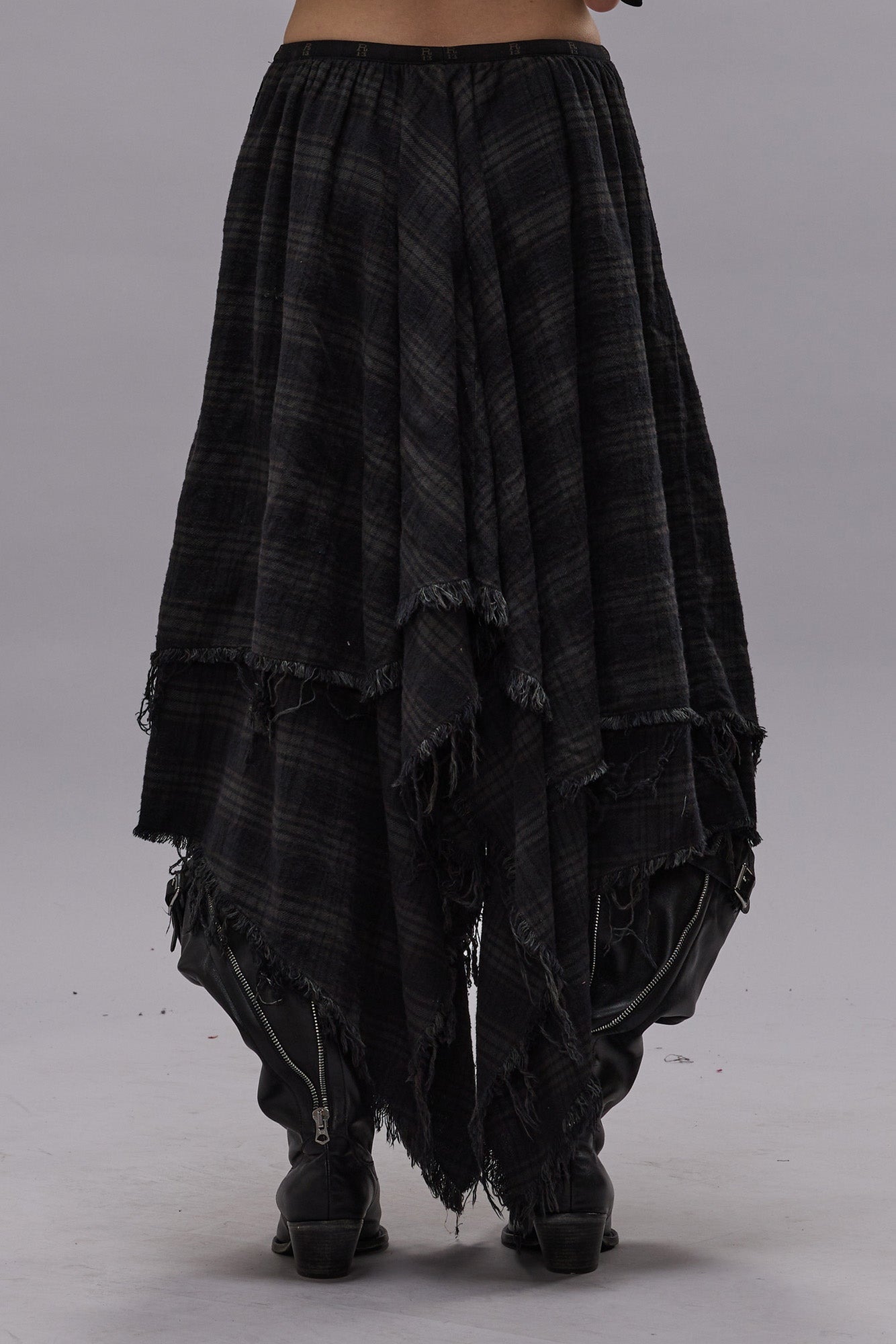 MIDI HANDKERCHIEF SKIRT - OVERDYED BLACK PLAID - R13