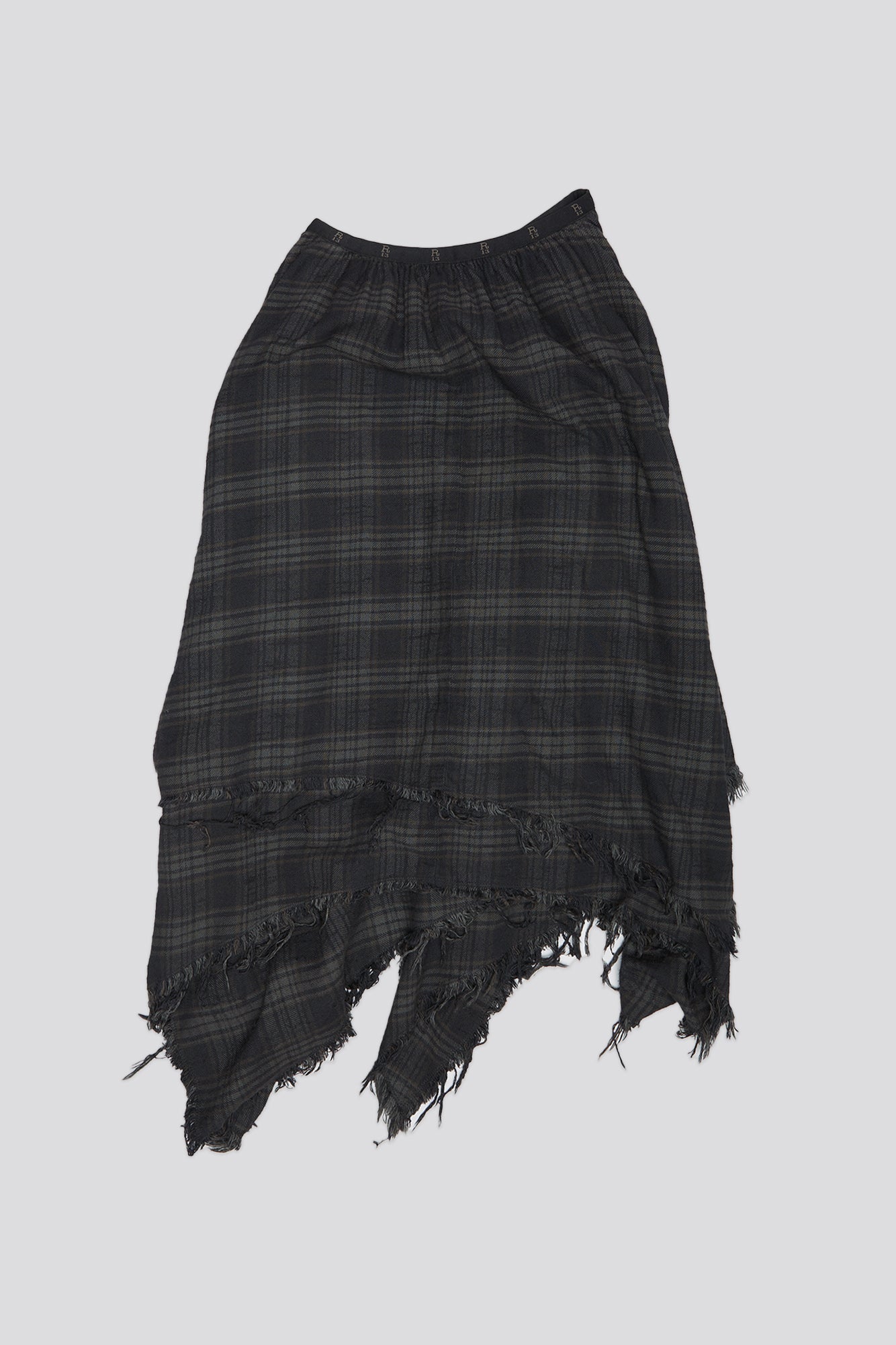 MIDI HANDKERCHIEF SKIRT - OVERDYED BLACK PLAID - R13