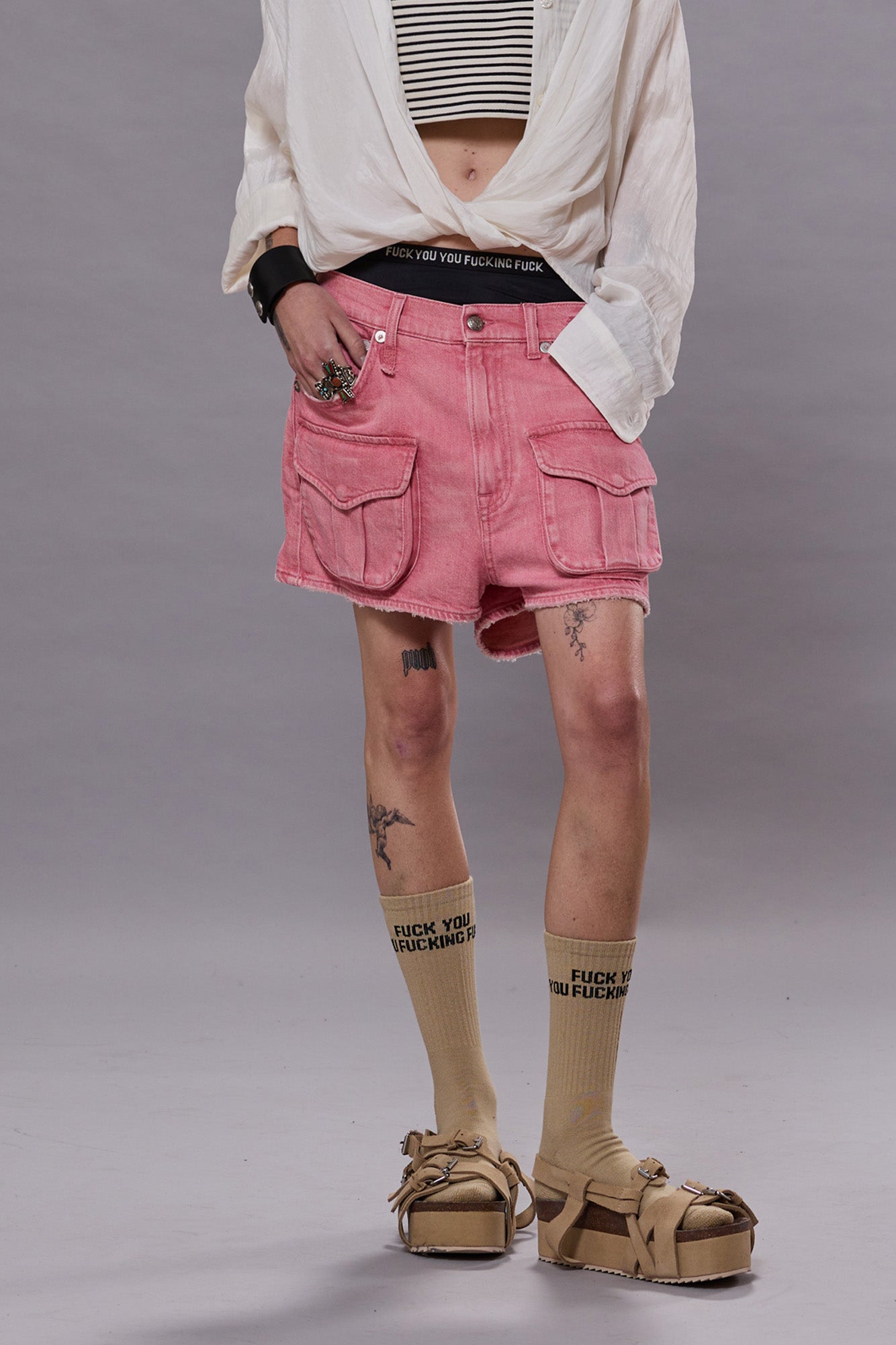 MULTI POCKET SHORTS - CORAL STRETCH
