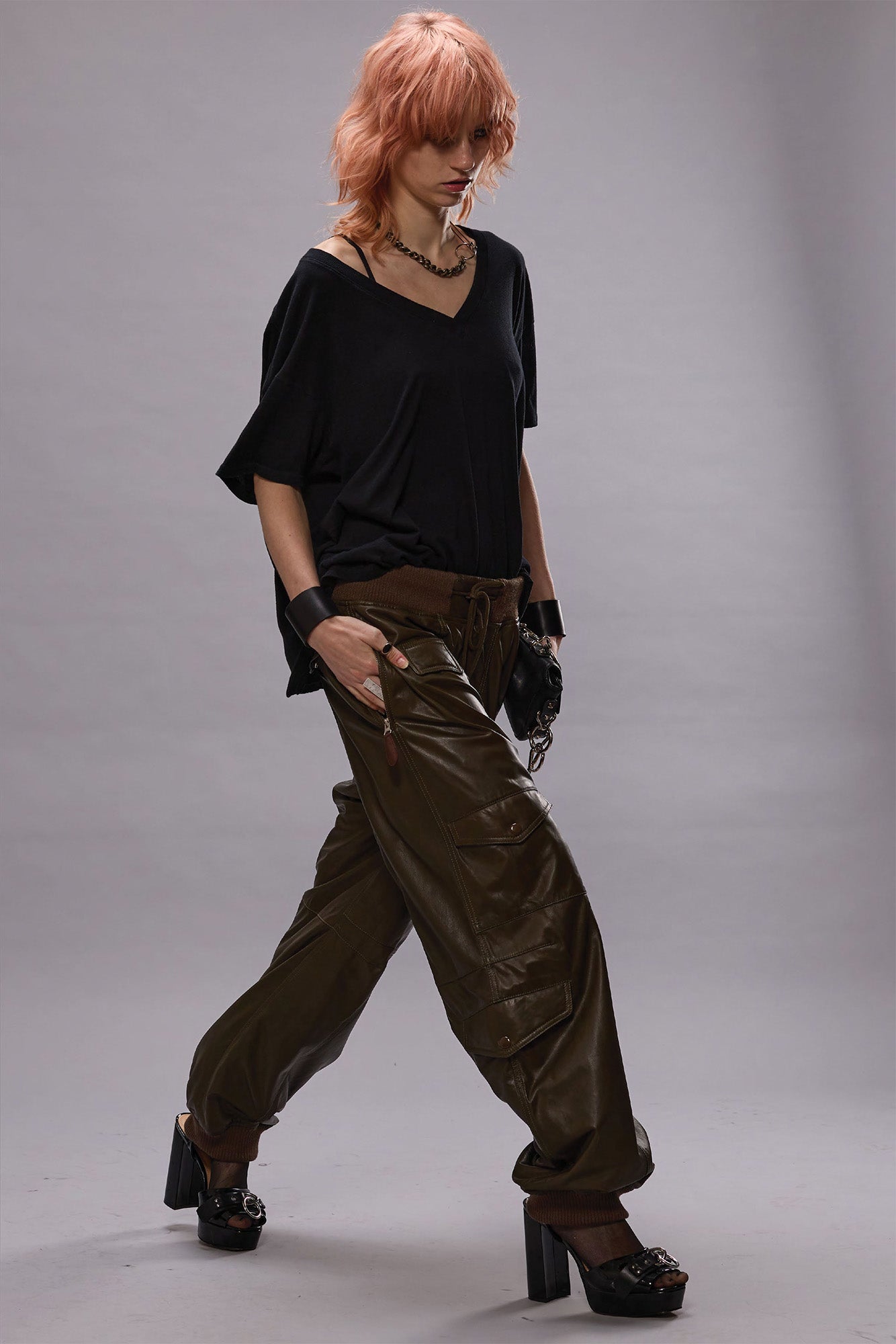 MULTIPOCKET BALLOON LEATHER PANT - OLIVE - R13