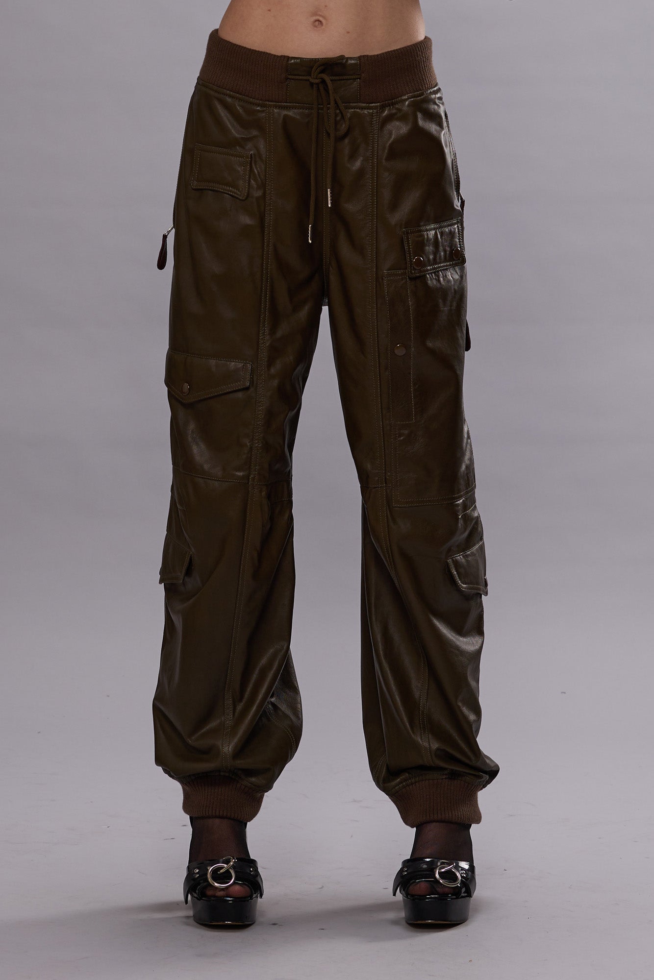 MULTIPOCKET BALLOON LEATHER PANT - OLIVE - R13