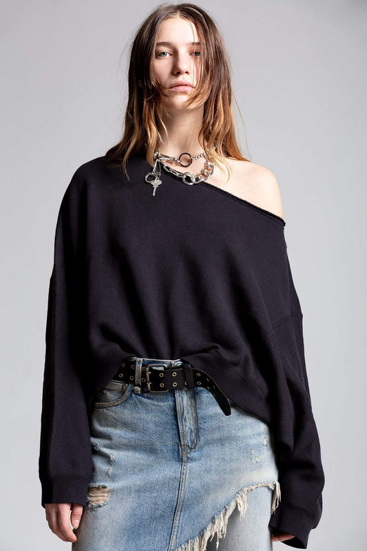 OFF SHOULDER PATTI SWEATSHIRT - BLACK - R13