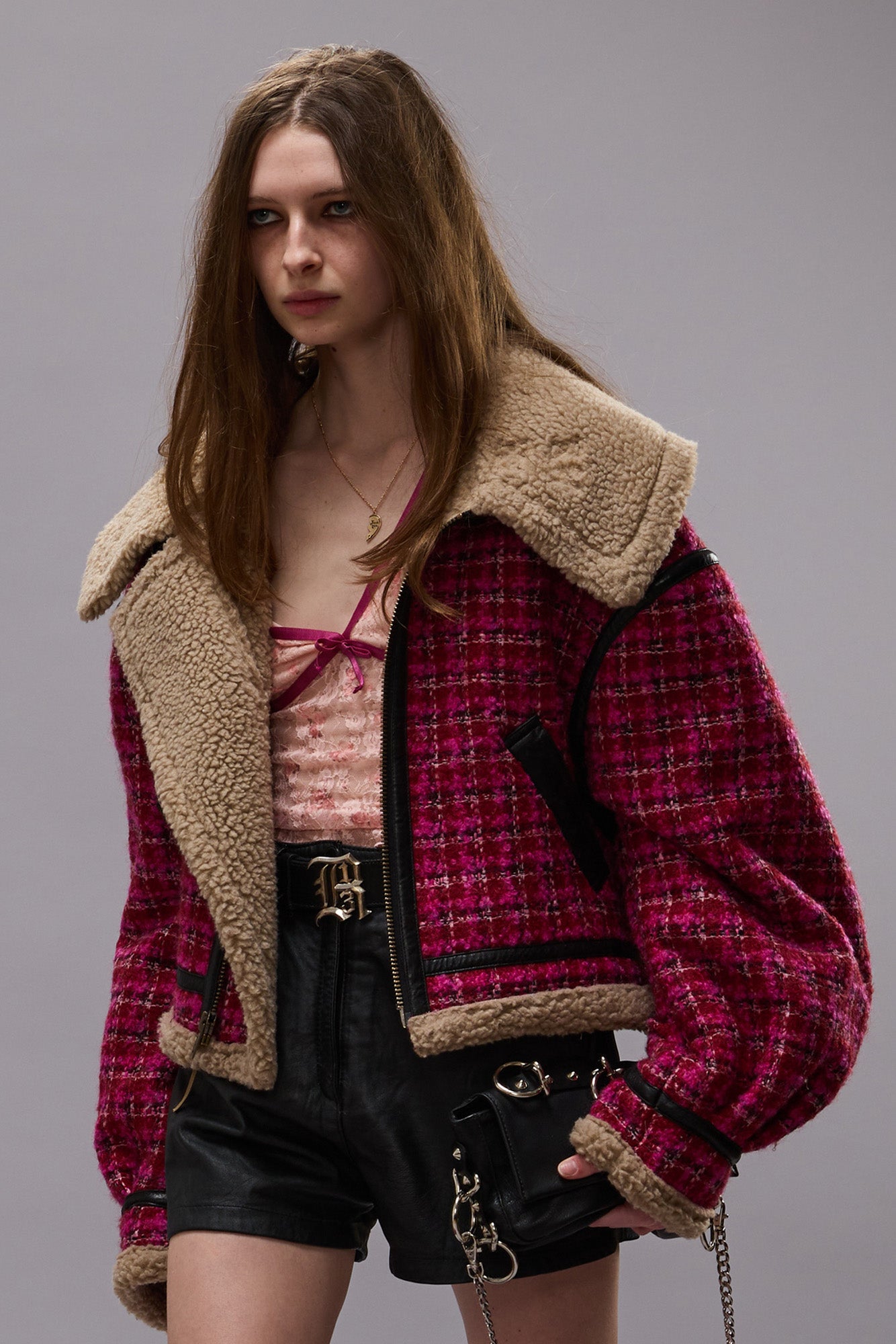 OVERSIZED AVIATOR JACKET - RASPBERRY TWEED - R13