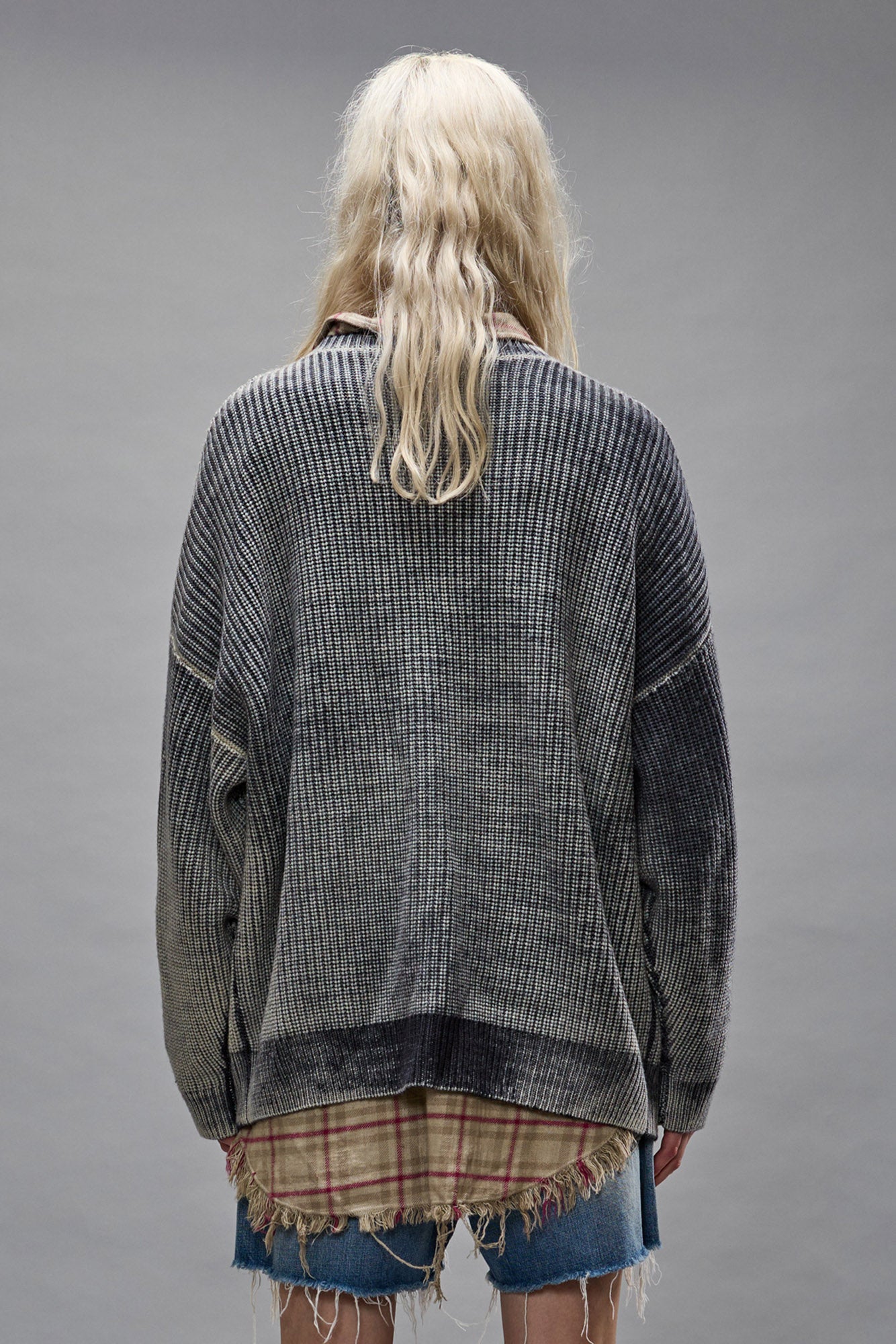 OVERSIZED CARDIGAN - DISTRESSED BLACK - R13