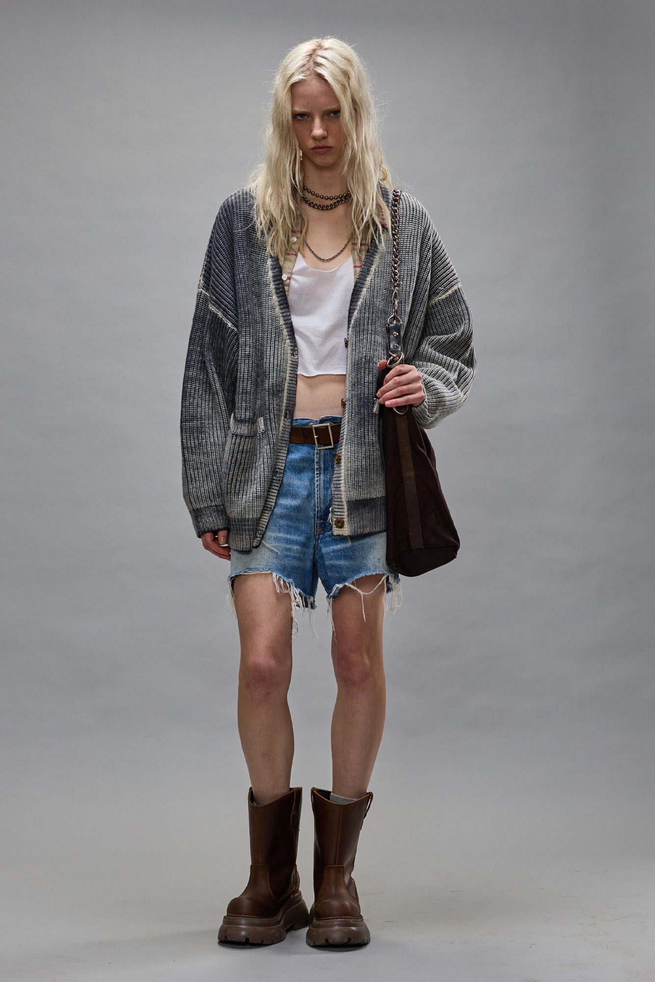 OVERSIZED CARDIGAN - DISTRESSED BLACK - R13