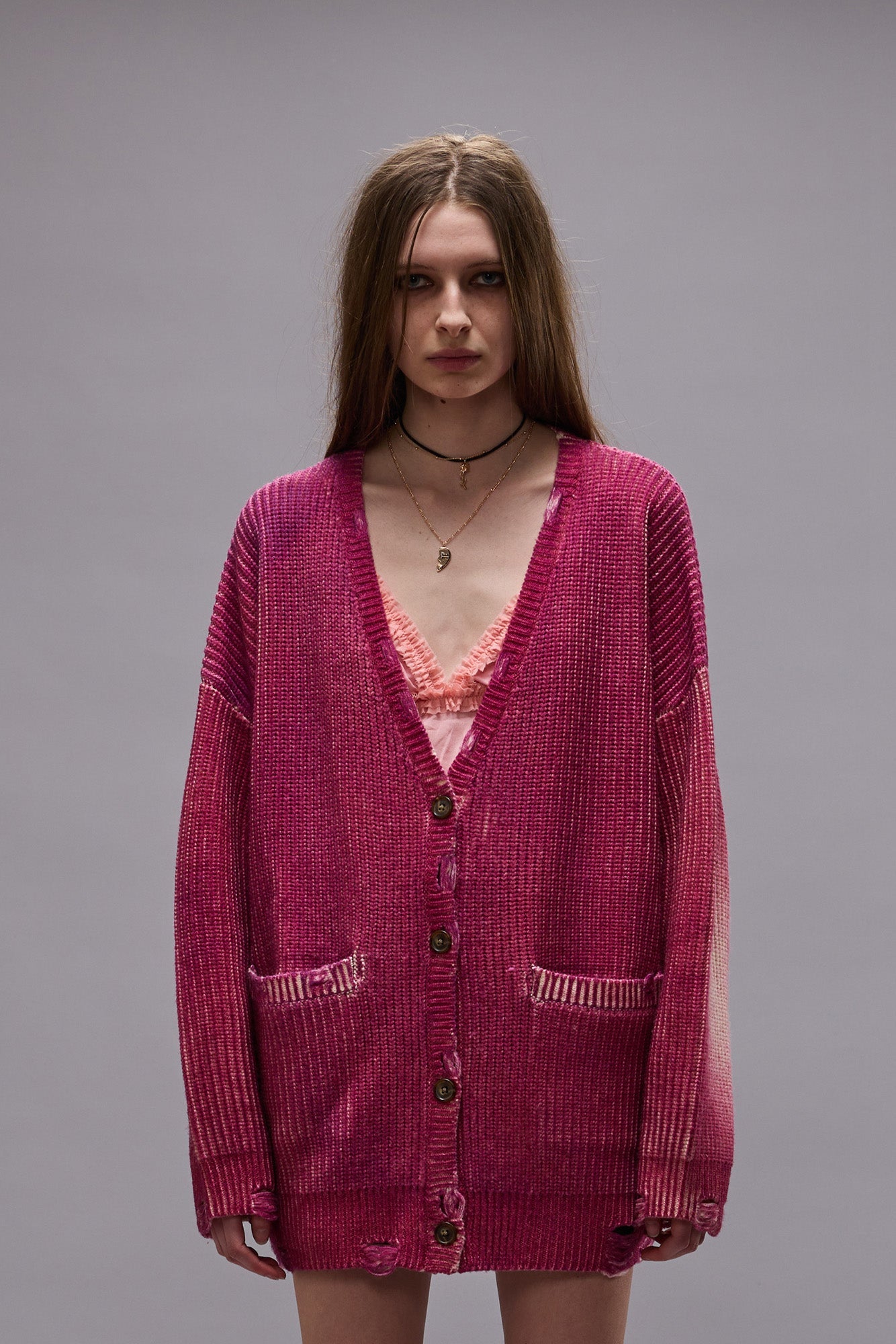 R13 Pink Oversized Cardigan Raspberry Print