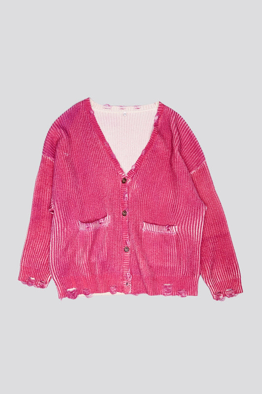 OVERSIZED CARDIGAN - RASPBERRY PRINT - R13