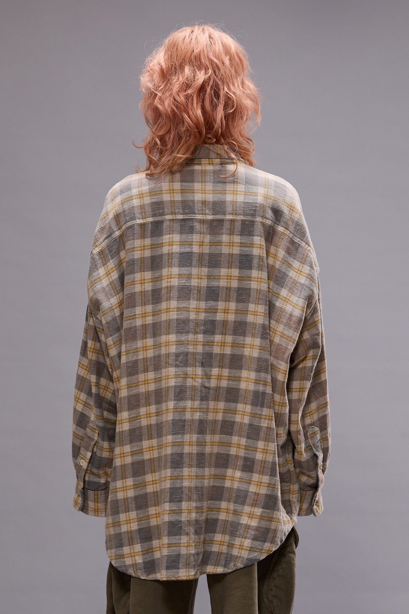 OVERSIZED POCKET DROP NECK SHIRT - CREAM/BLUE PLAID - R13