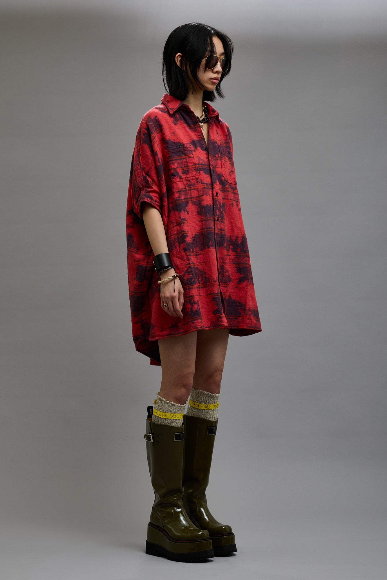 OVERSIZED RELAXED SHIRTDRESS - DUSK RED PLAID - R13