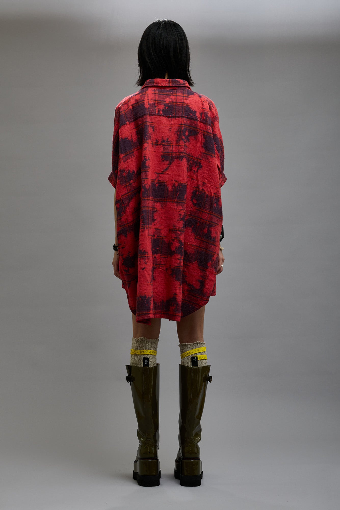 OVERSIZED RELAXED SHIRTDRESS - DUSK RED PLAID - R13