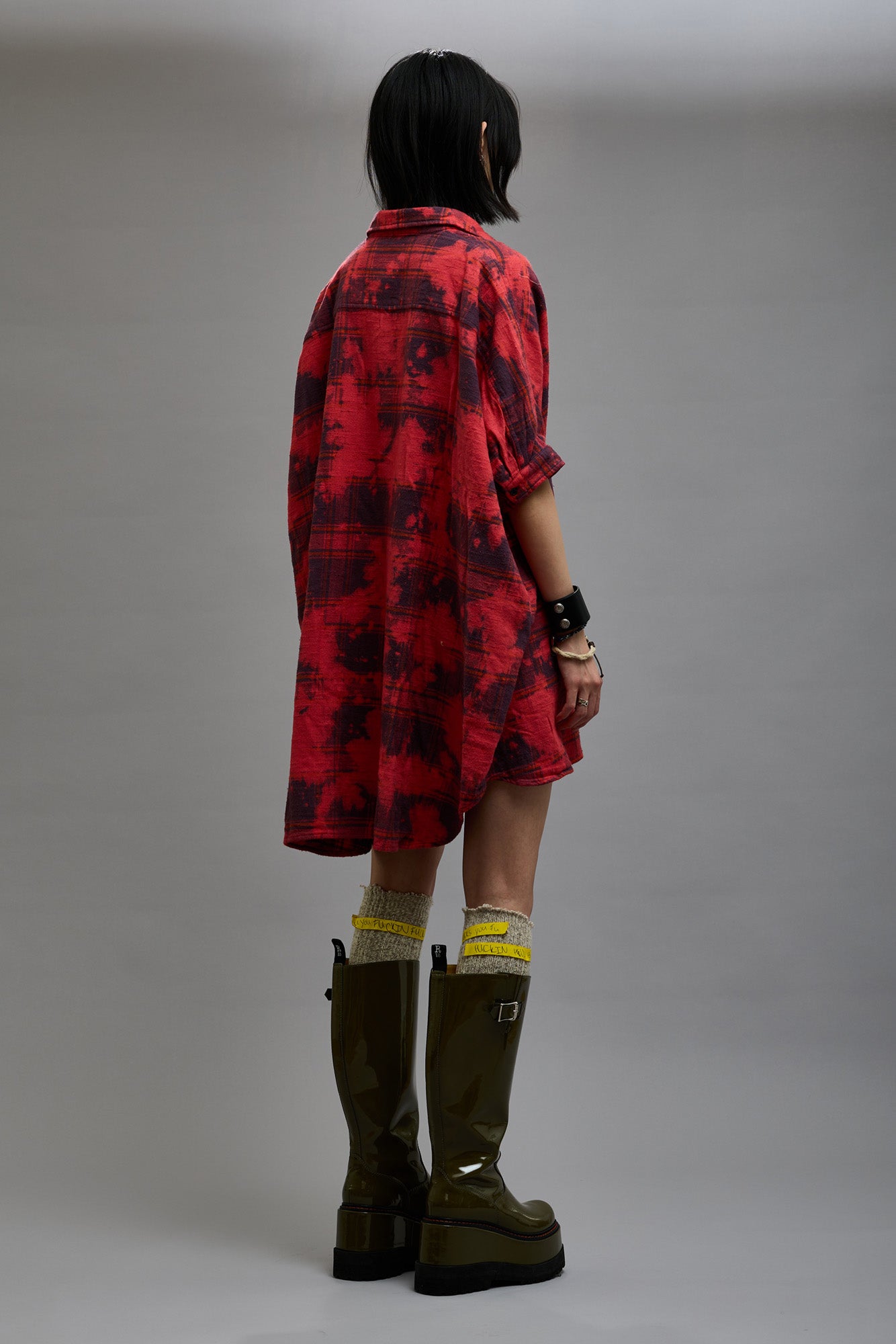 OVERSIZED RELAXED SHIRTDRESS - DUSK RED PLAID - R13