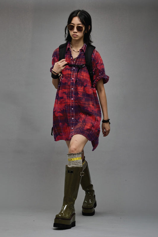 OVERSIZED RELAXED SHIRTDRESS - DUSK RED PLAID - R13