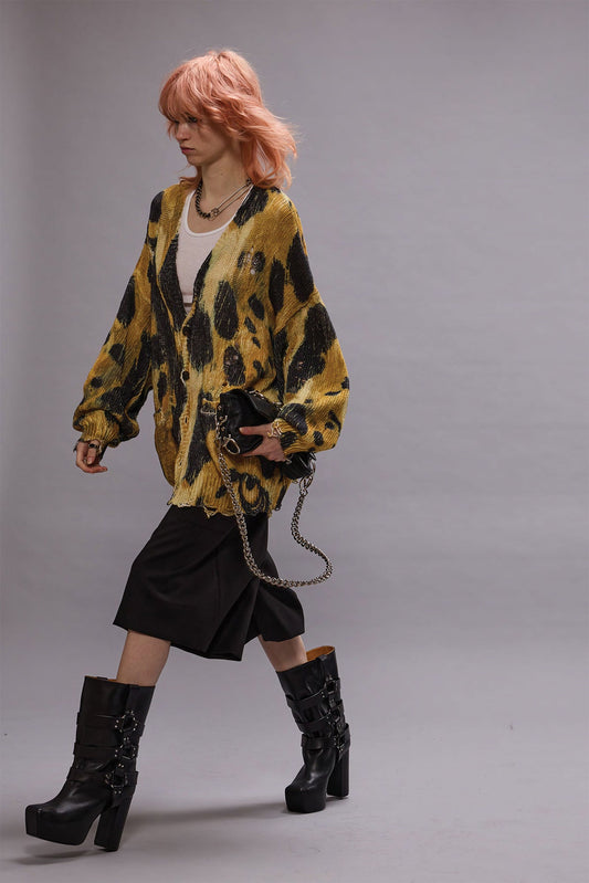 PRINTED OVERSIZED CARDIGAN - LEOPARD - R13