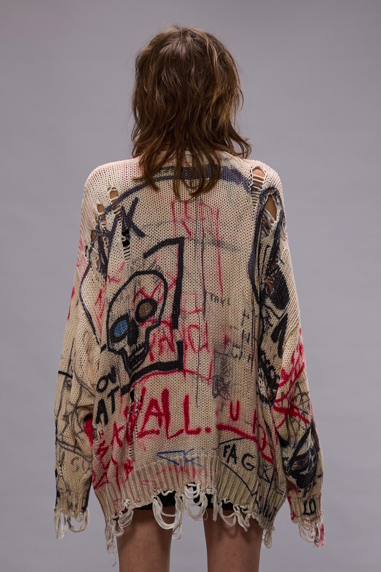 PRINTED OVERSIZED CARDIGAN - SKULL GRAFFITI PRINT - R13