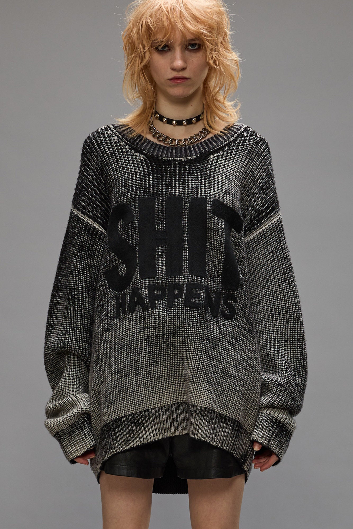 SHIT HAPPENS BOYFRIEND SWEATER - DISTRESSED BLACK - R13