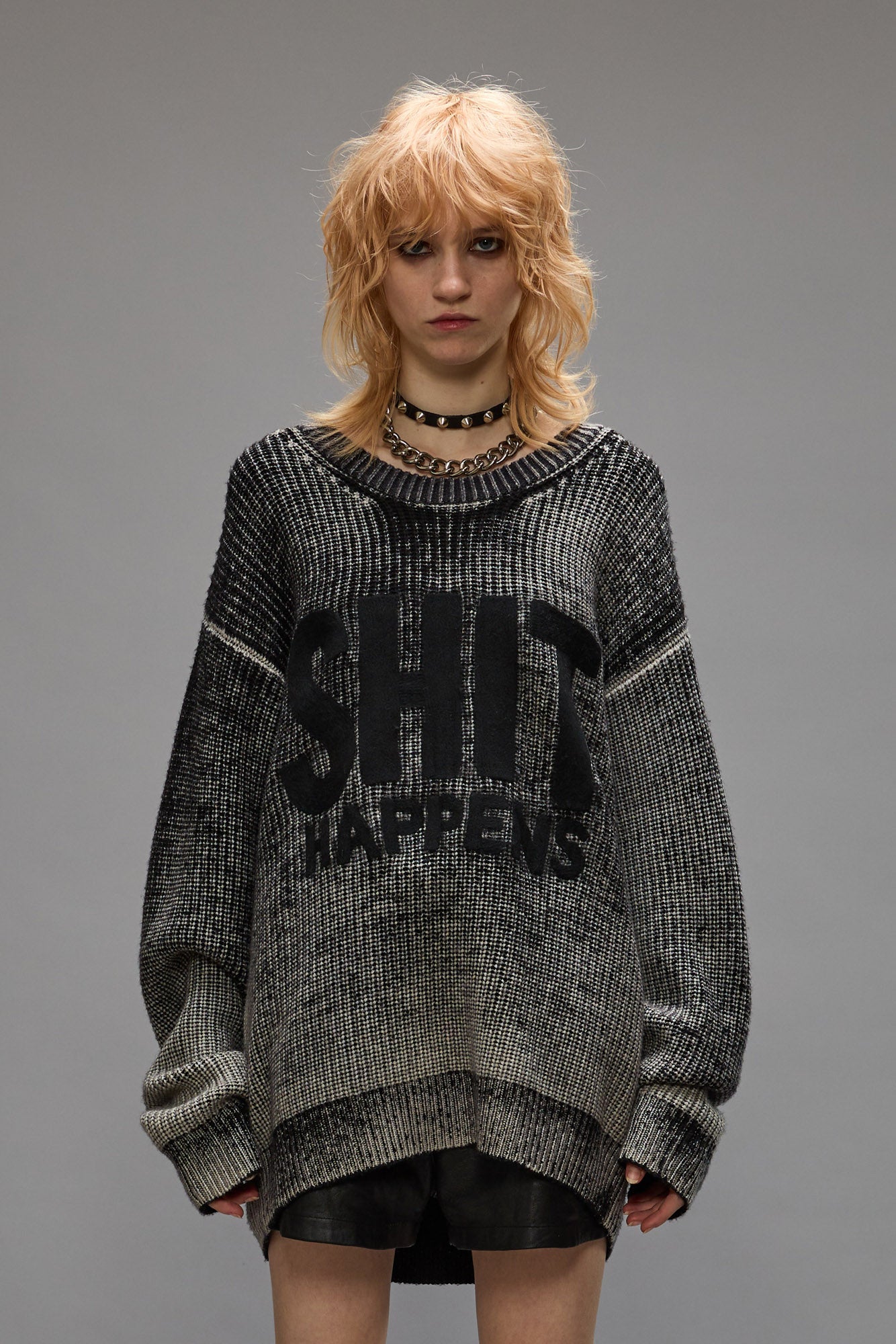 SHIT HAPPENS BOYFRIEND SWEATER - DISTRESSED BLACK - R13