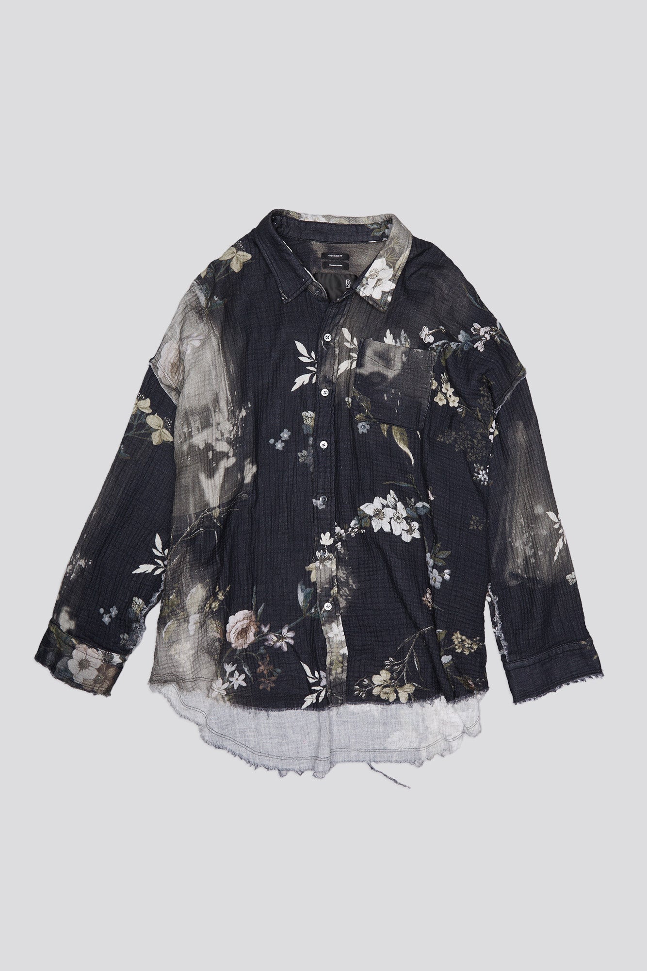 SHREDDED SEAM DROP NECK - BLEACHED BLACK FLORAL - R13