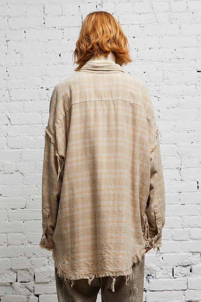 SHREDDED SEAM DROP NECK - OVERDYED KHAKI PLAID - R13