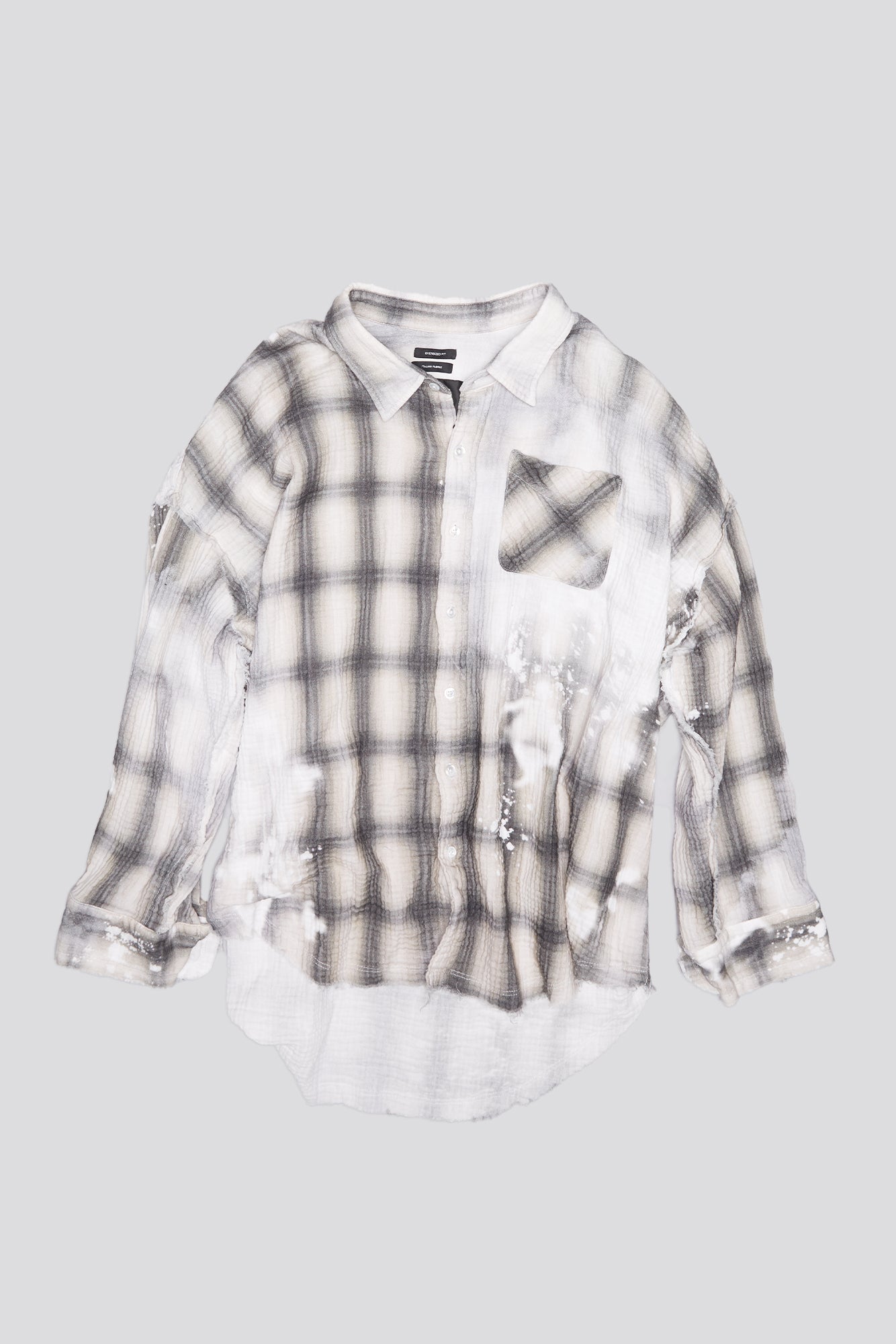 SHREDDED SEAM DROP NECK - PRINTED GREY PLAID - R13