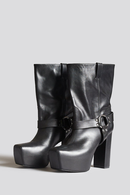 SID HEELED HARNESS BOOT - BLACK LEATHER - R13