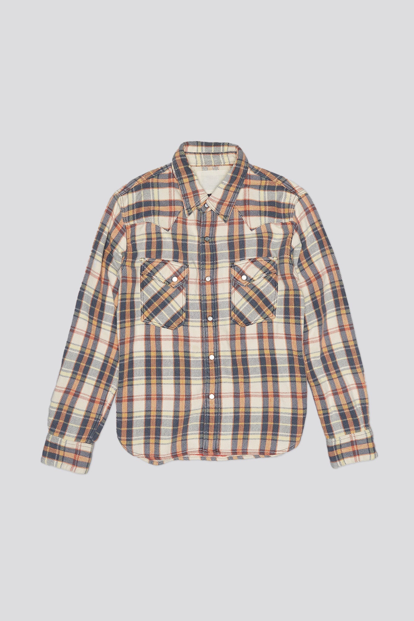 SLIM COWBOY SHIRT - CREAM/GREY/ORANGE PLAID - R13