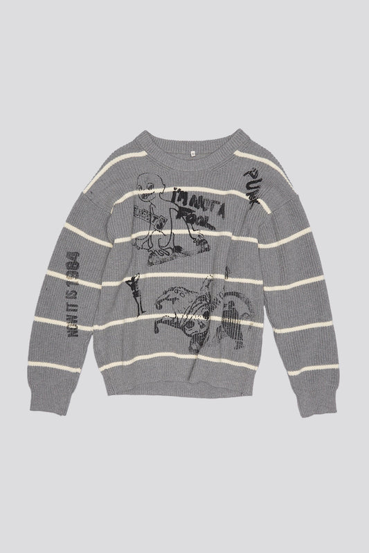 STRIPED BOYFRIEND SWEATER - HEATHER GREY - R13