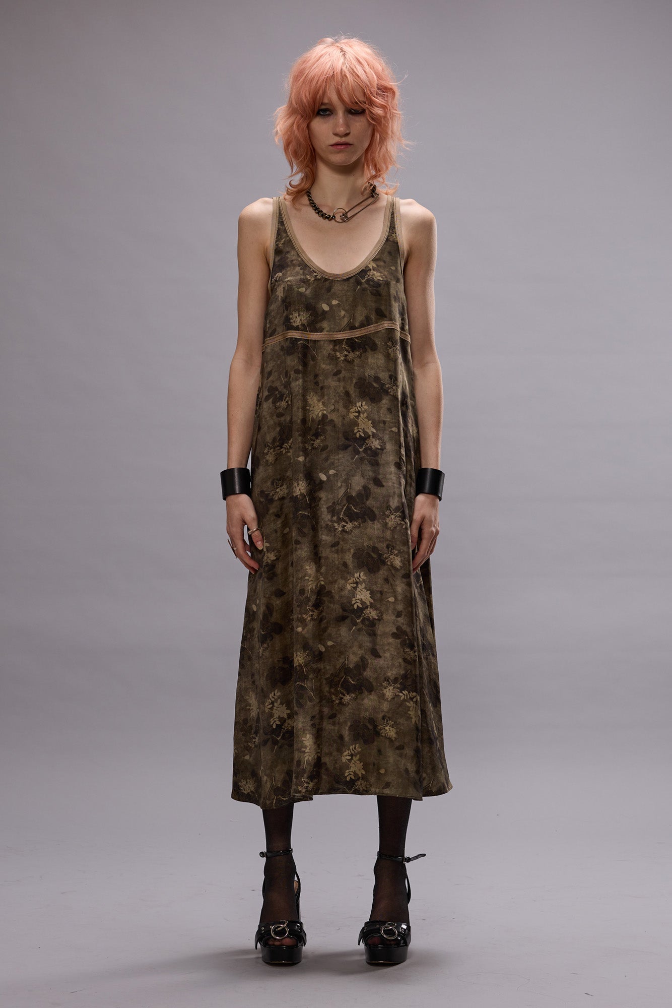 TAPED TANK DRESS - OLIVE FLORAL - R13