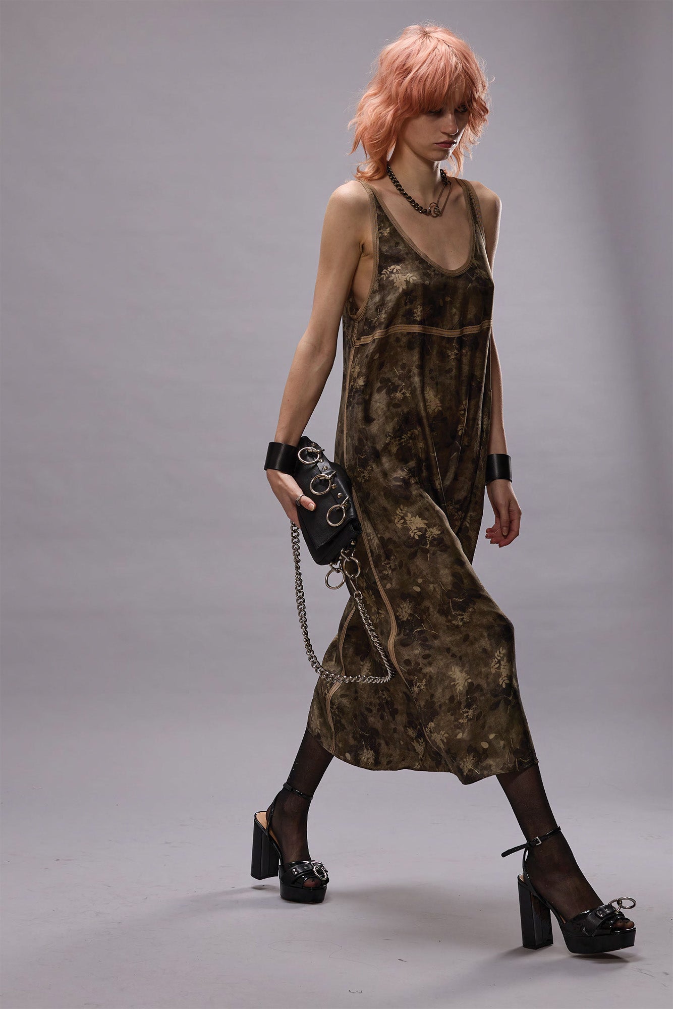 TAPED TANK DRESS - OLIVE FLORAL - R13