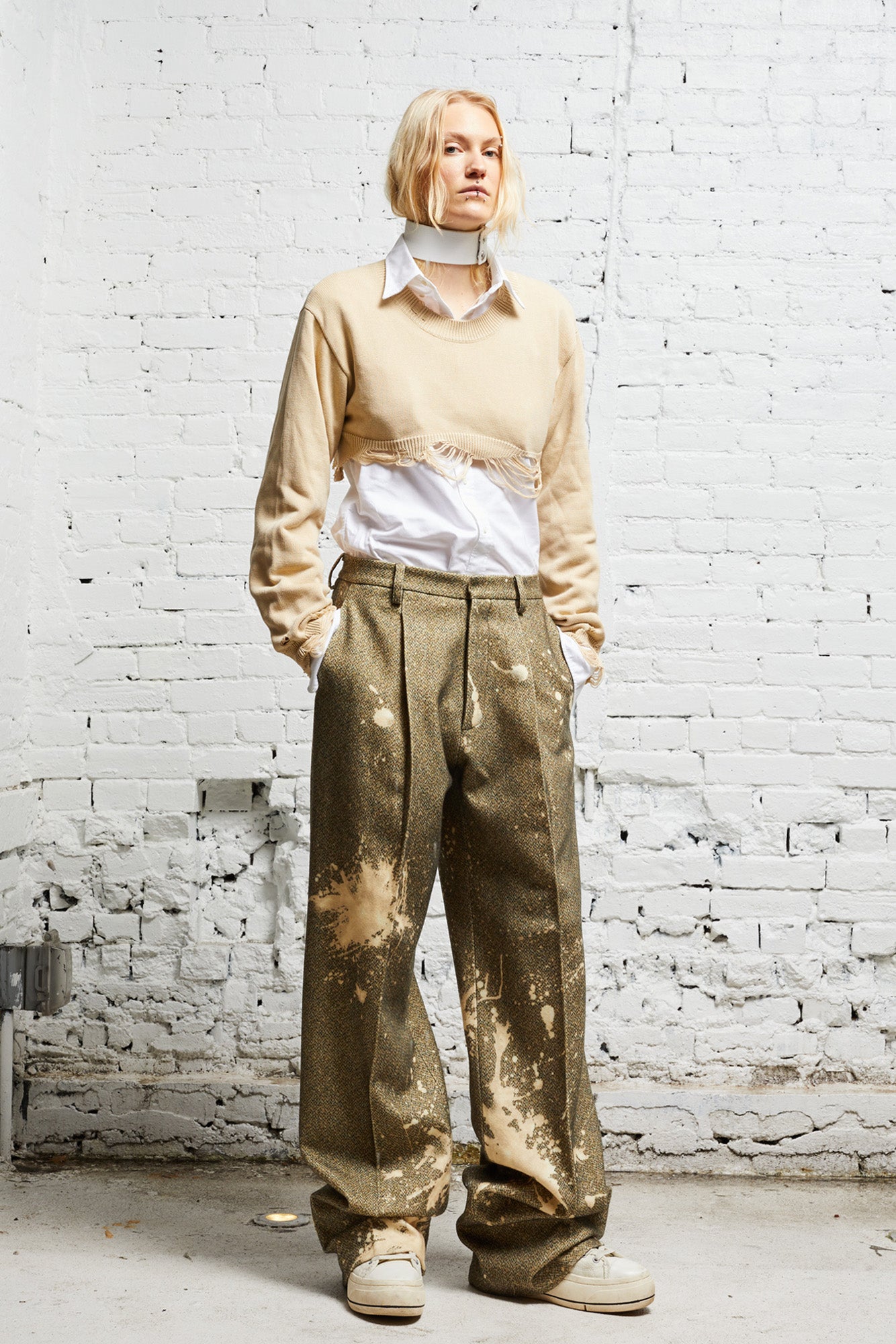 WIDE LEG TROUSER - TWEED PAINT SPLATTER - R13