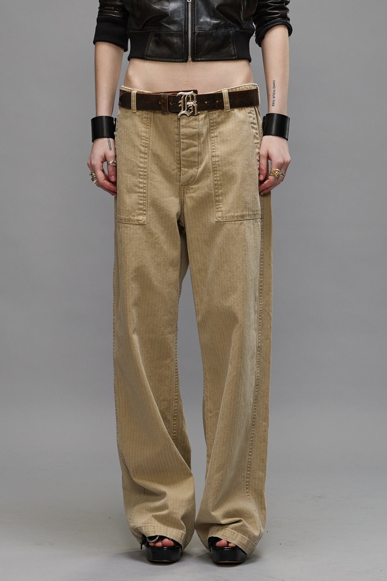 WIDE LEG UTILITY PANT - BEIGE - R13