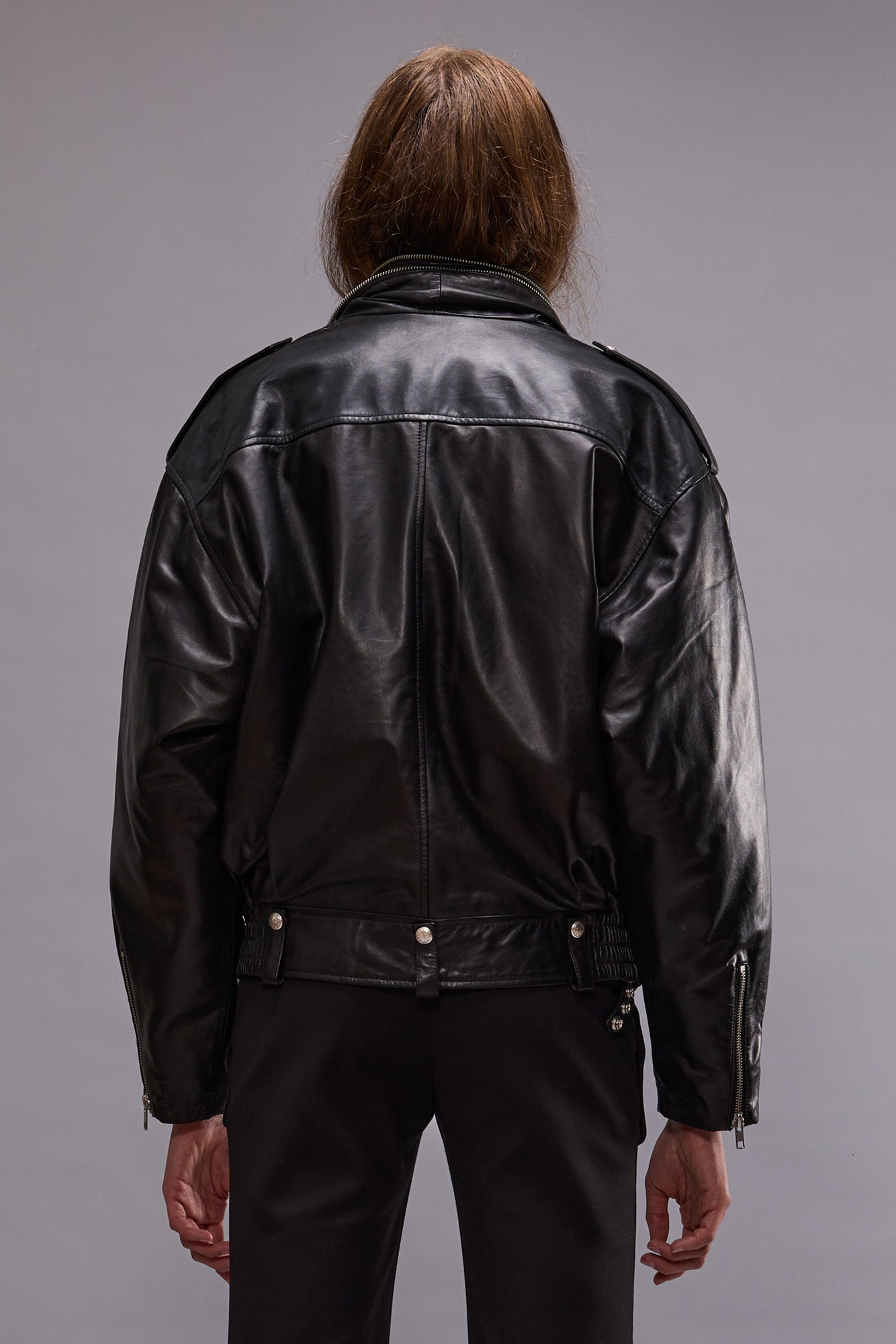 ZIP COLLAR MOTORCYCLE JACKET - BLACK - R13