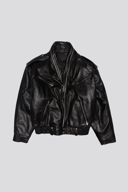 ZIP COLLAR MOTORCYCLE JACKET - BLACK - R13