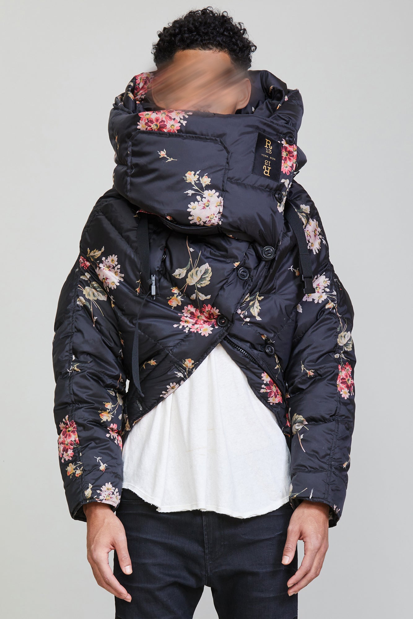 UPSIDE DOWN COAT FLORAL ON BLACK R13