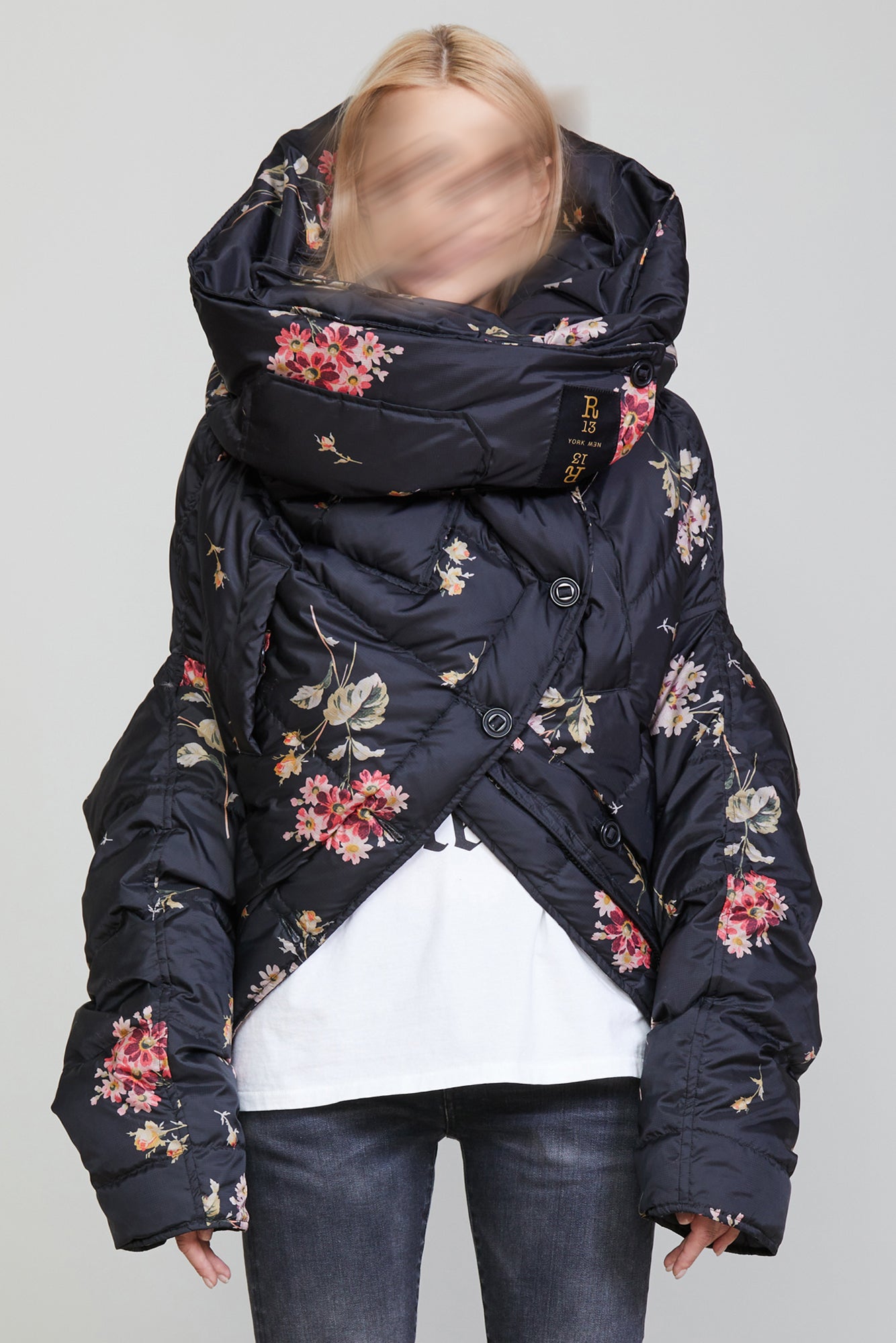 UPSIDE DOWN COAT FLORAL ON BLACK R13