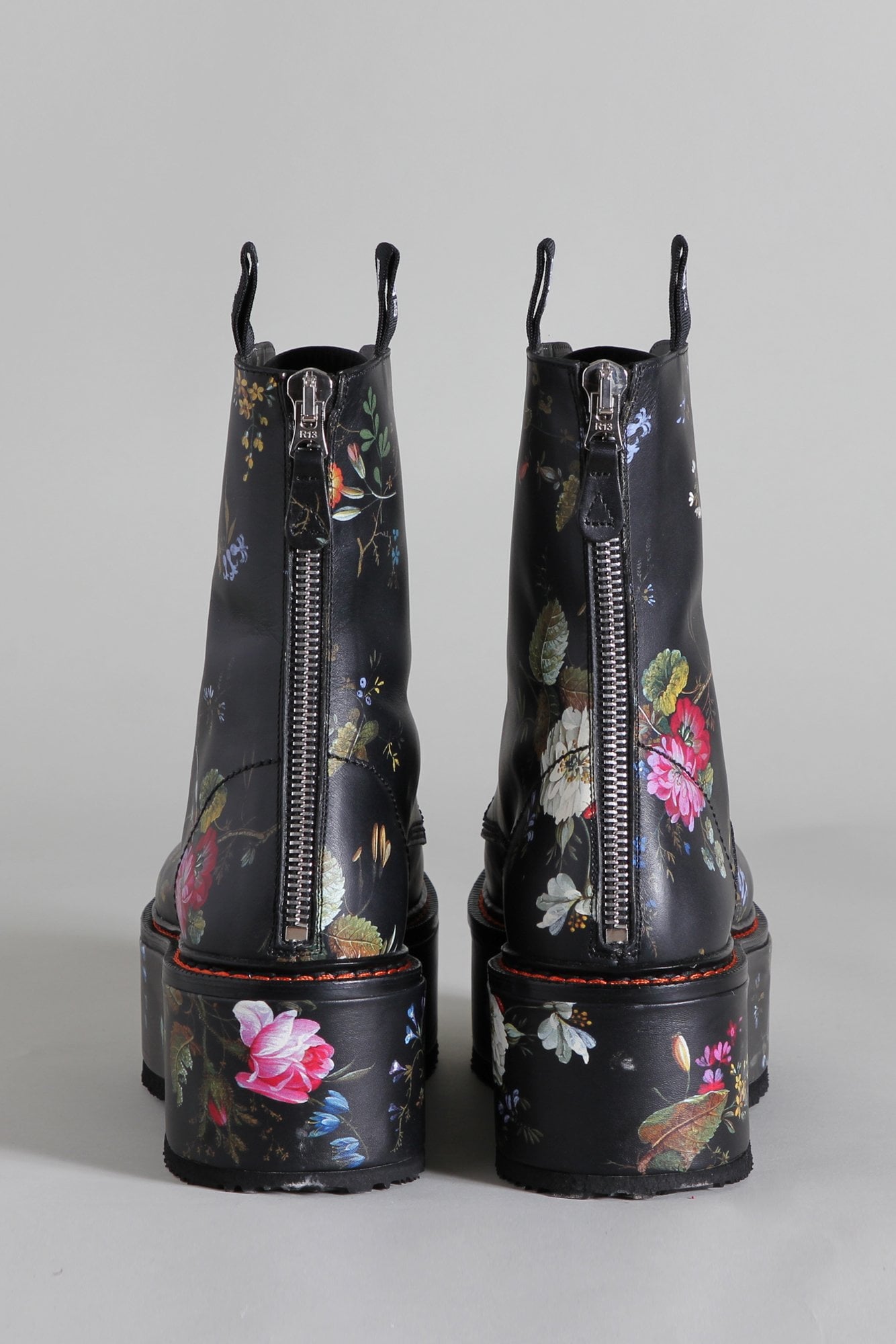 Black floral 2024 combat boots