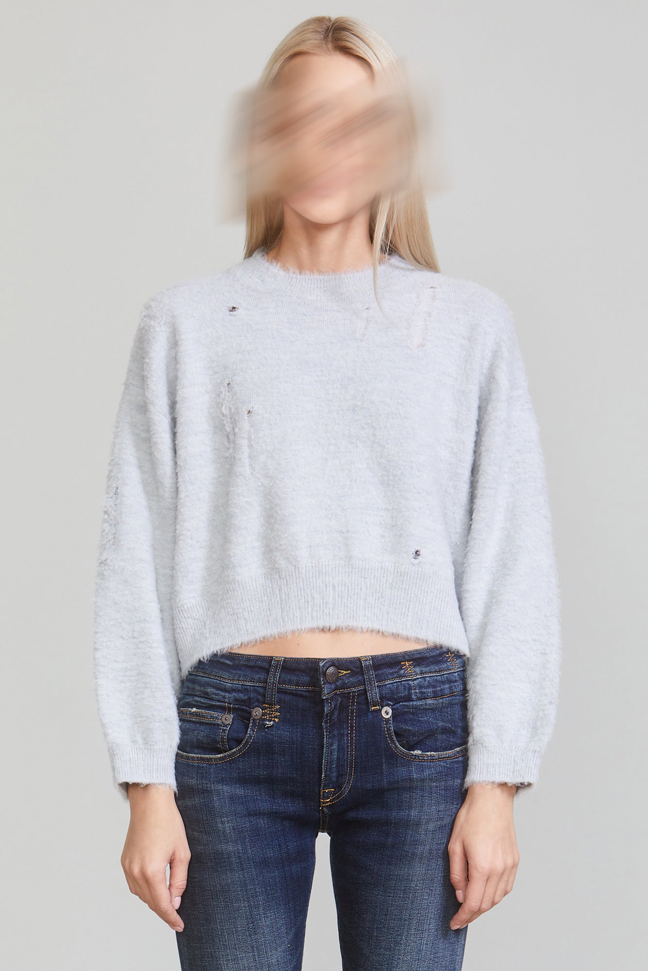 CROPPED SHAGGY OVERSIZED SWEATER - HEATHER GREY – R13