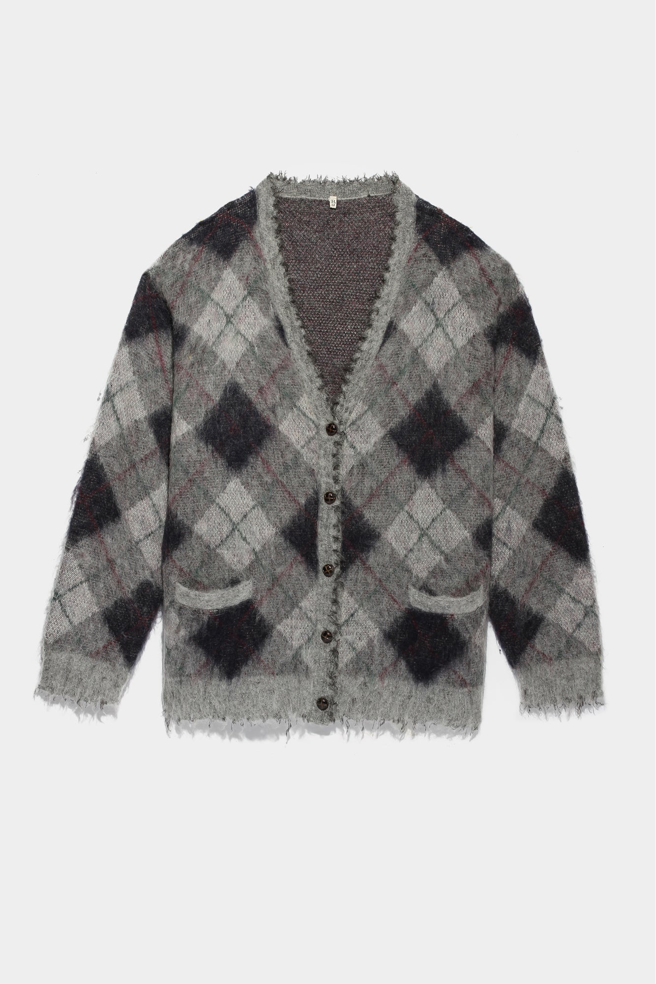 OVERSIZED DISTRESSED EDGE CARDIGAN GREY GREEN ARGYLE R13