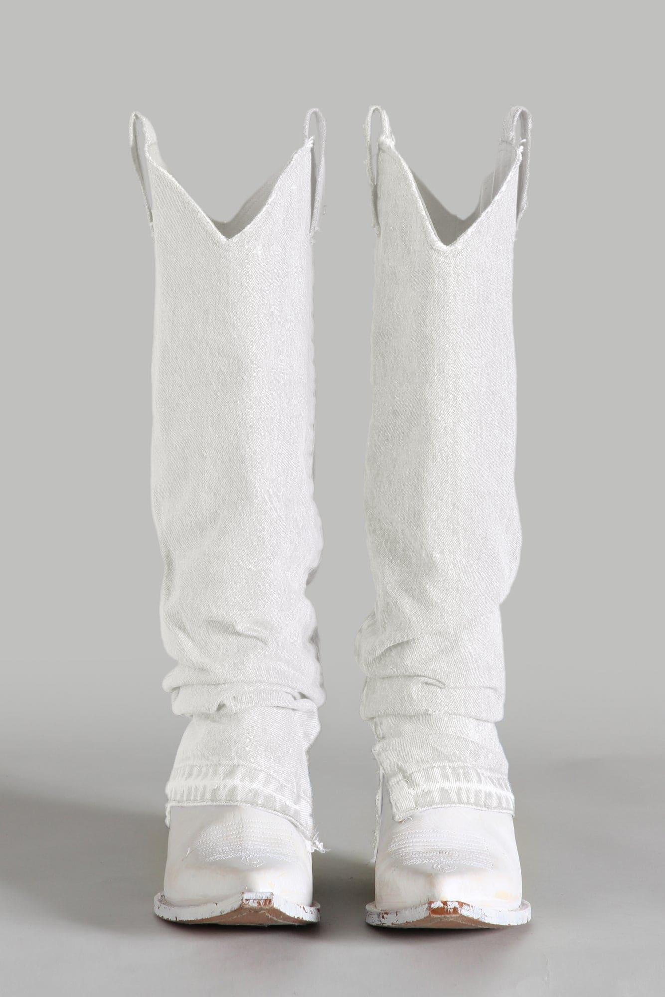 Mid Cowboy Boot with Sleeve White Denim R13 Denim