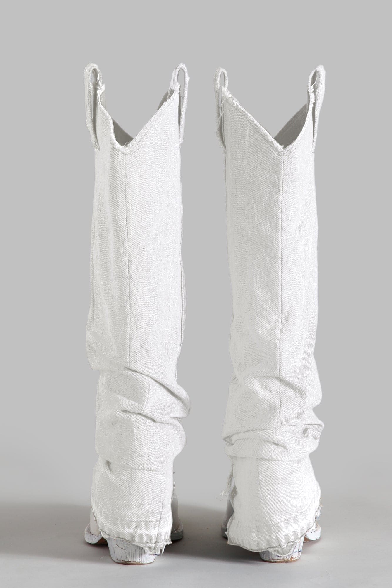 Mid Cowboy Boot with Sleeve White Denim R13 Denim