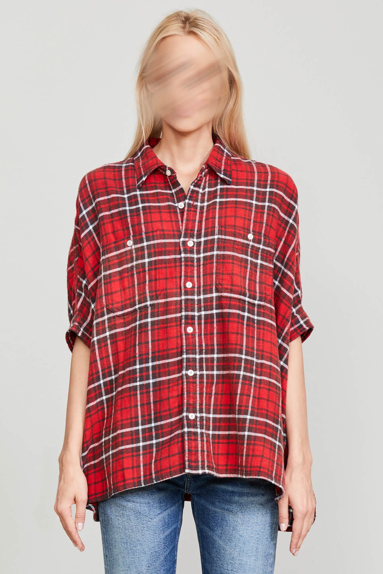 OVERSIZED BOXY SHIRT RED PLAID R13