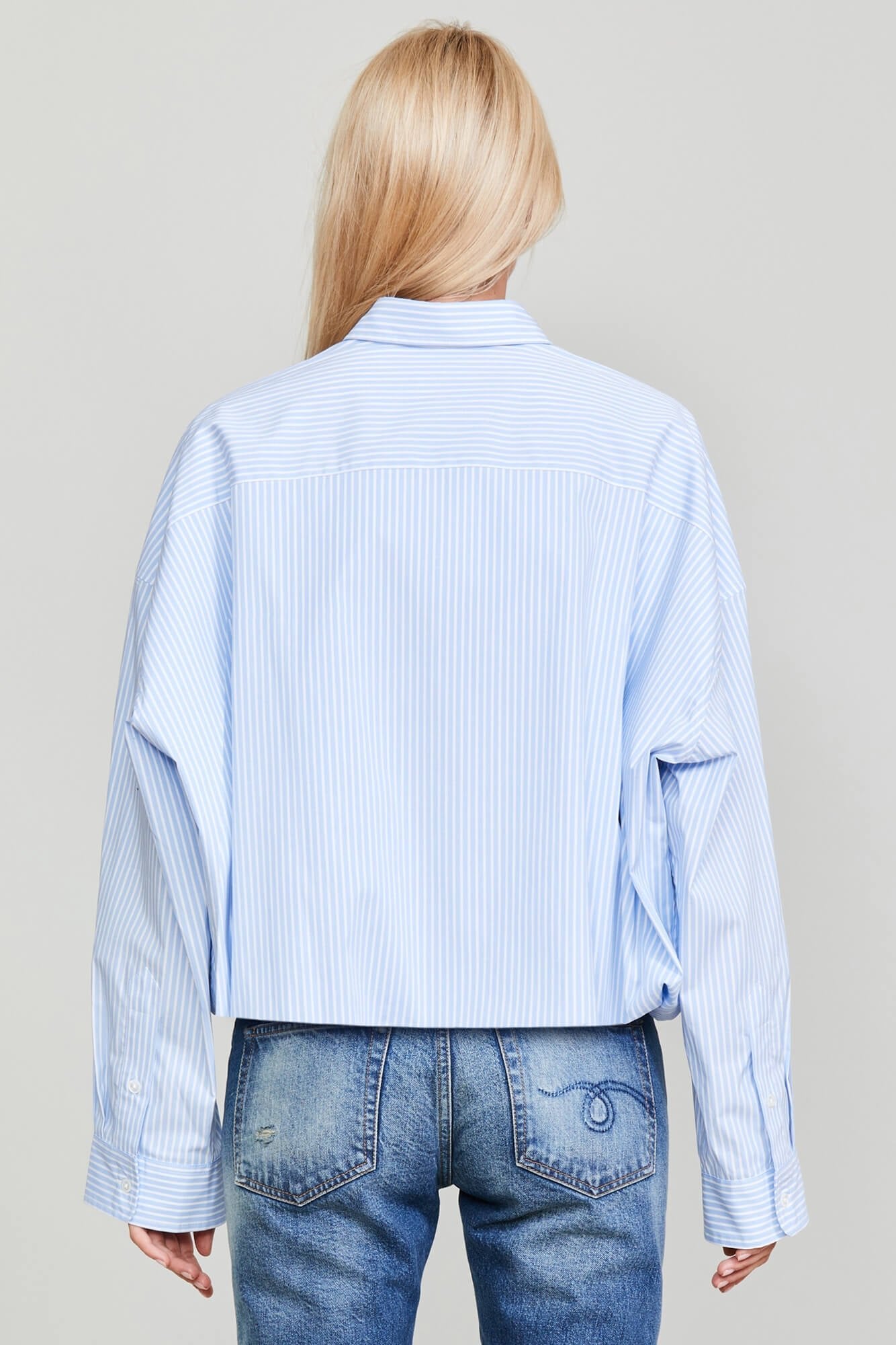 GATHERED HEM SHIRT LIGHT BLUE STRIPE R13