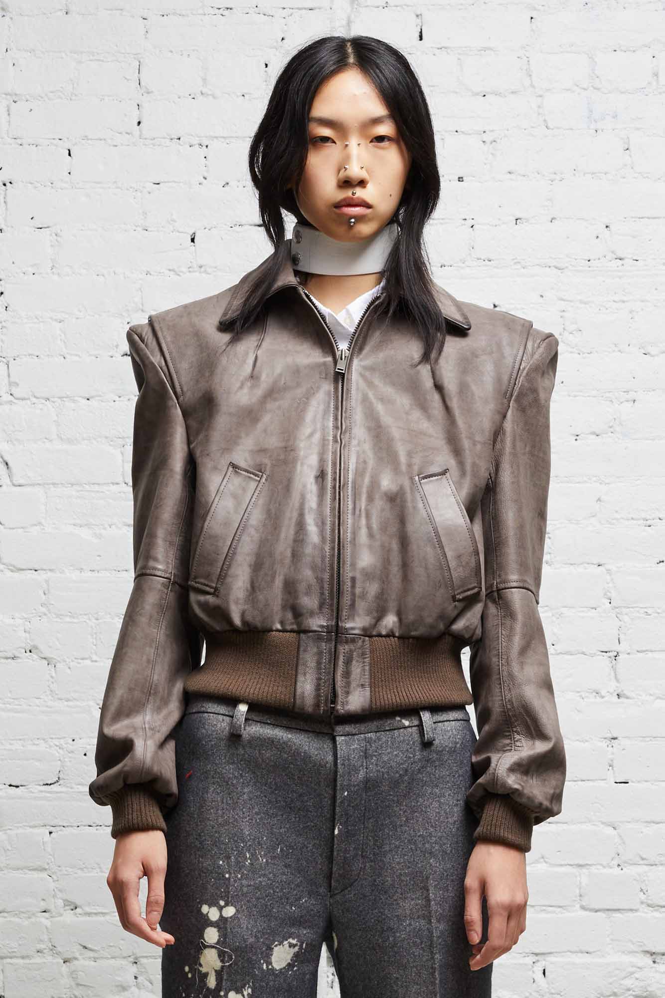 Distressed grey hotsell leather jacket