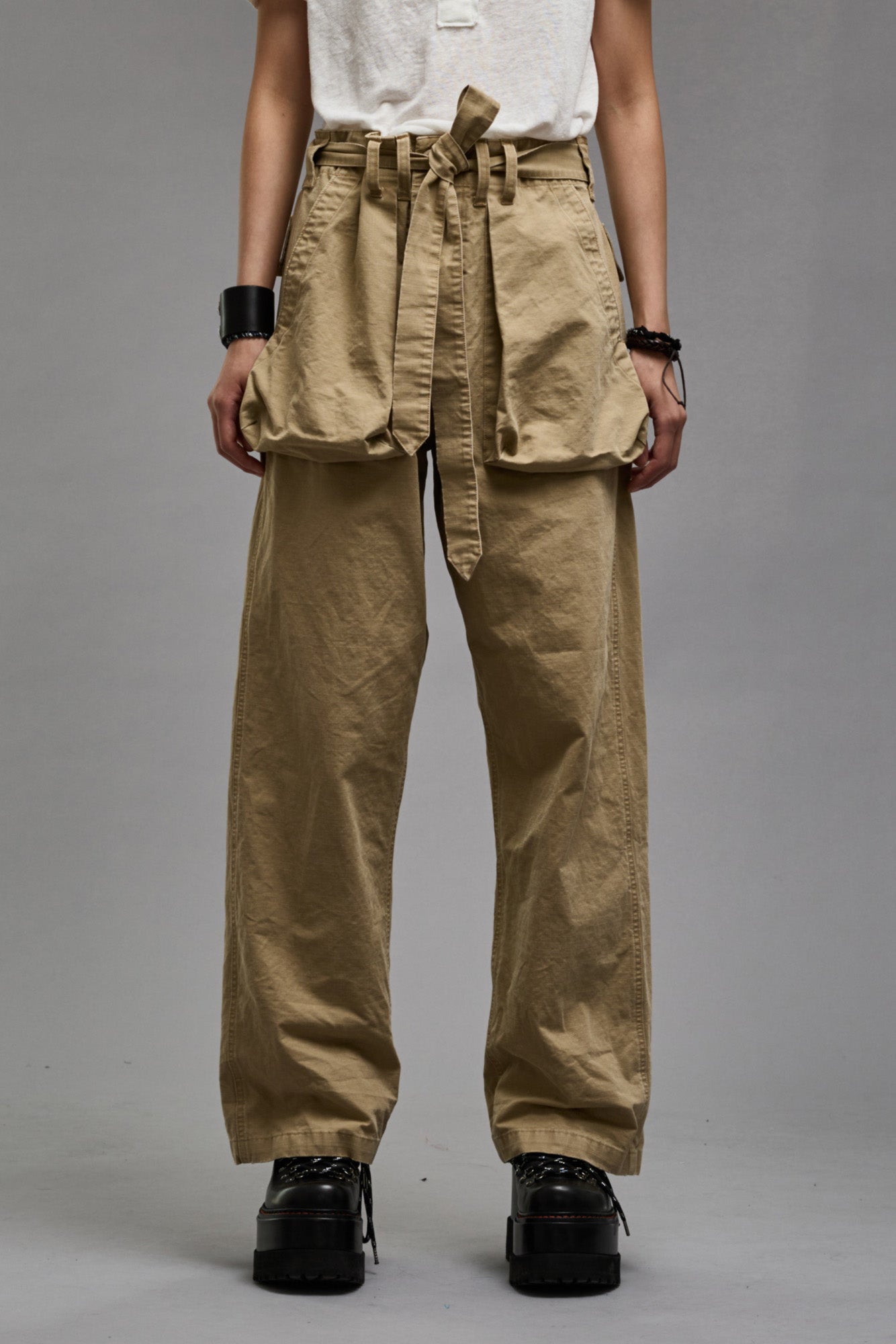 Vintage baggy cargo pants pleated pockets - Black / S