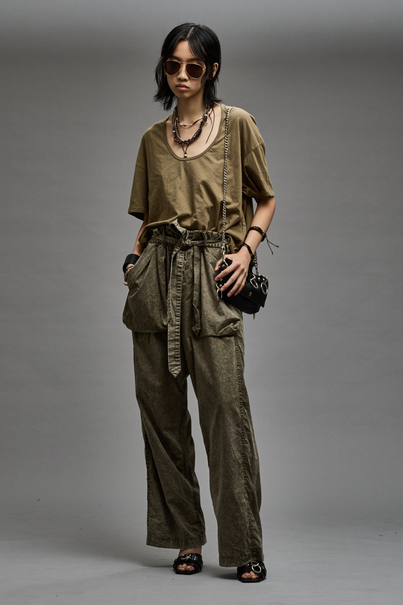 BELTED UTILITY PANT OLIVE GARMENT DYE R13